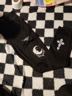 Hot Topic Black Branded Patch Detail Pants